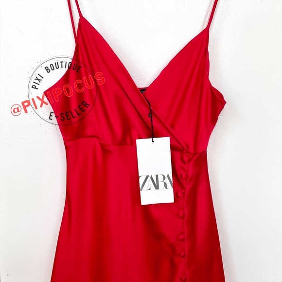 ZARA SATIN BUTTONED SLIP DRESS RED - Picture 15 of 15